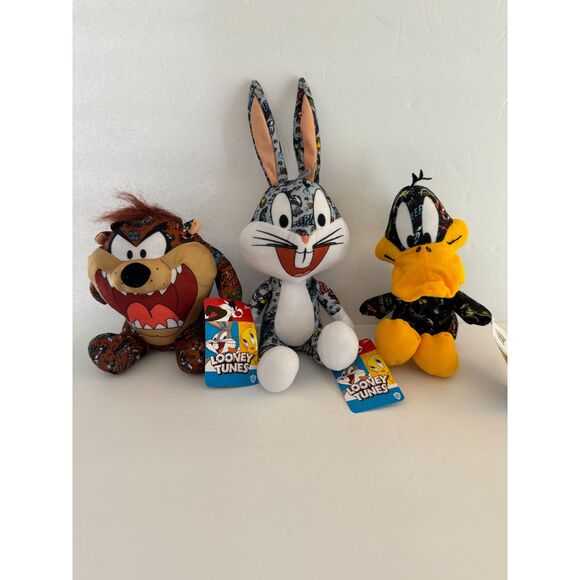 Looney Tunes Sticker Bomb Stuffed Animal Plush set of 3 Bugs Bunny Daffy Taz NEW - Picture 1 of 9